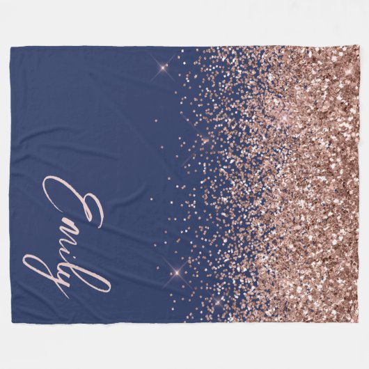 Couverture Polaire Rose bleu marine Gold Blush Pink Parties scintilla (Devant (Horizontal))