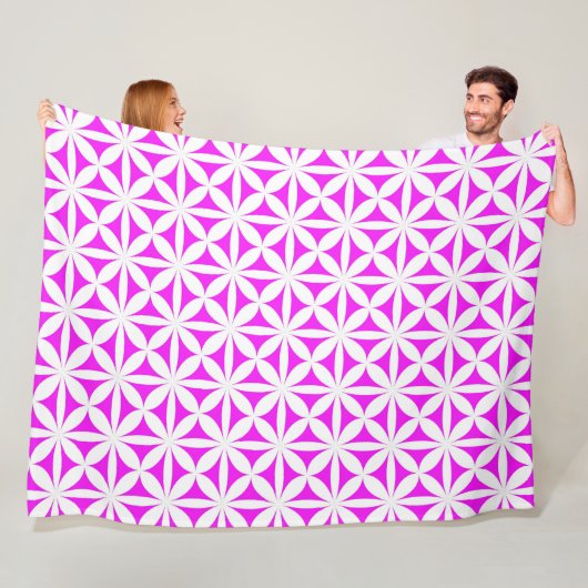 Couverture Polaire Rose chaud moderne / Impression Fleur rétro (En situation)