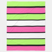 Couverture Polaire Rose chaud, vert citron, noir et blanc rayures (Devant)