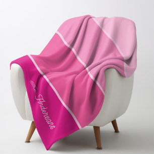 Couverture Polaire Rose chaud vif Ombre Stripes avec script