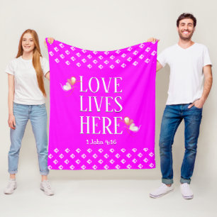 Couverture Polaire ROSE CHAUDE LOVE LIVES ICI Personnalisable