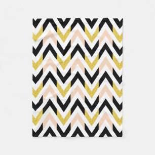 Couverture Polaire Rose clair moderne, Or, Blanc, Motif noir