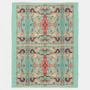 Couverture Polaire Rose de Boho Modern Fleur de Lis Deco, crème, Aqu