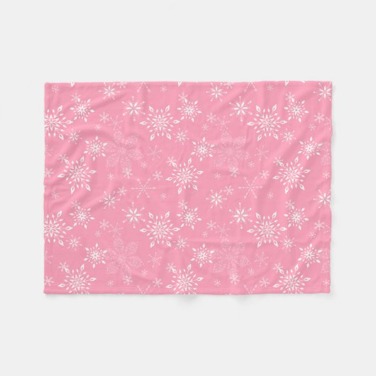 Couverture Polaire Rose de flocons de neige (Devant (Horizontal))