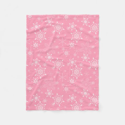 Couverture Polaire Rose de flocons de neige (Devant)