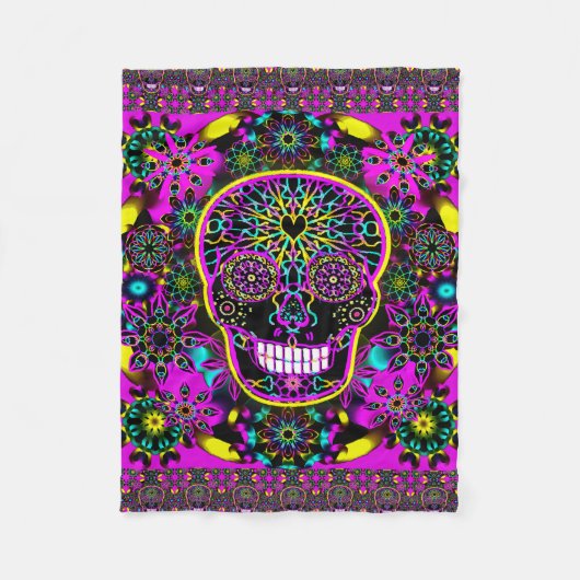 Couverture Polaire Rose de néon de crâne de sucre (Devant)