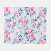 Couverture Polaire Rose esthétique roses fleurs blanches motif (Devant (Horizontal))