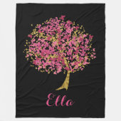 Couverture Polaire Rose et arbre de papillon d'or (Devant)