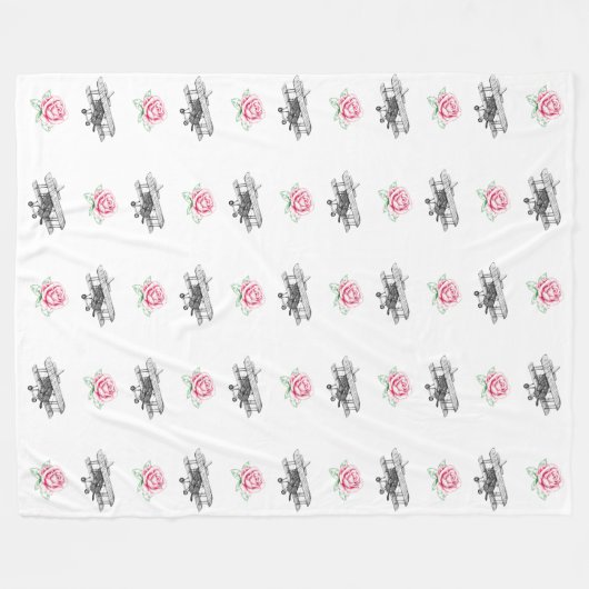 Couverture Polaire Rose et avion (Devant (Horizontal))