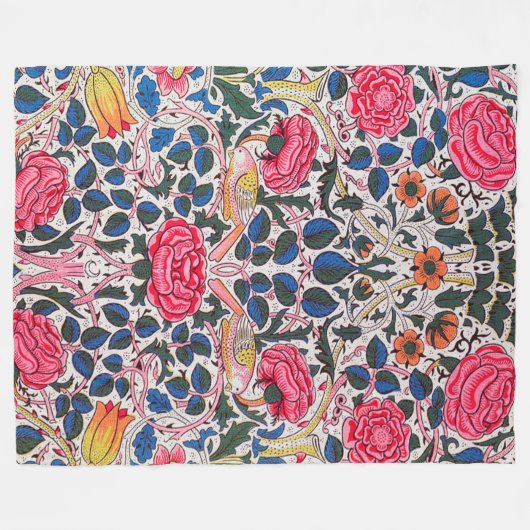 Couverture Polaire Rose et Bird, William Morris (Devant (Horizontal))