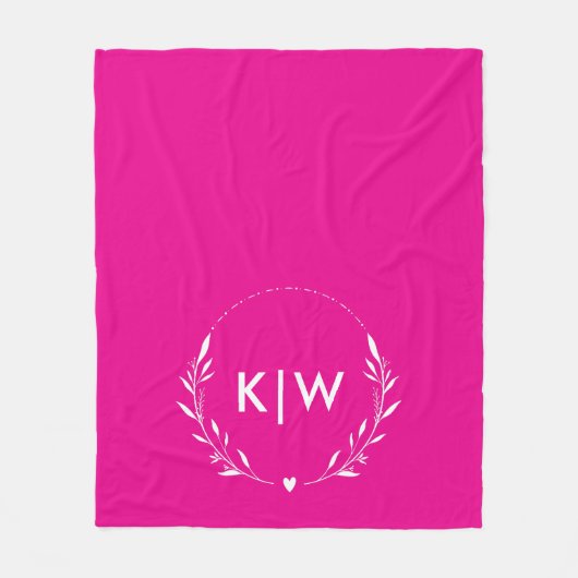Couverture Polaire Rose et Blanc | Monogramme Initiales Moderne (Devant)