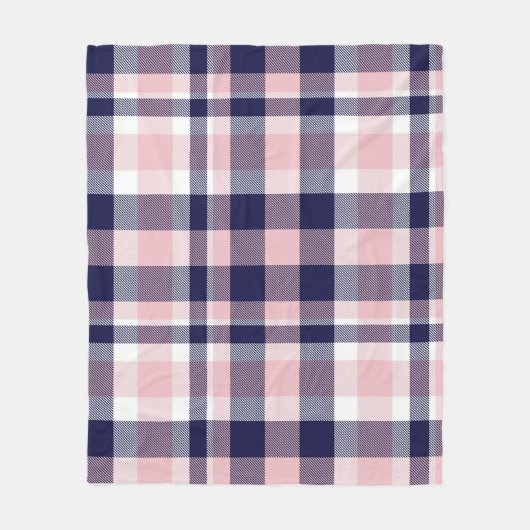 Couverture Polaire Rose et marine Plaid, à damiers, tartan sans soudu (Devant)