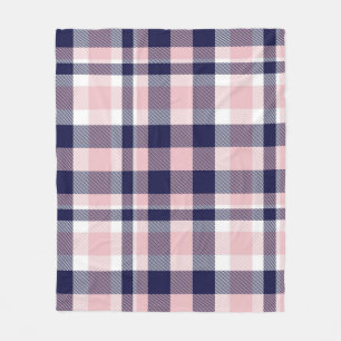 Couverture Polaire Rose et marine Plaid, à damiers, tartan sans soudu