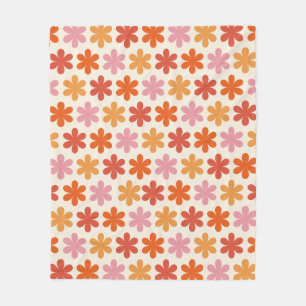 Couverture Polaire Rose Et Orange Esthétique Retro Fleurs Super Pat