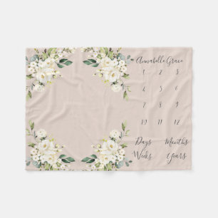 Couverture Polaire Rose florale Bébé blanc brillant Monthly Baby Mile