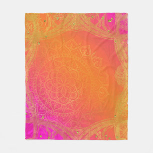 Couverture Polaire Rose Fuchsia Orange & Or Mandala Glam Indien