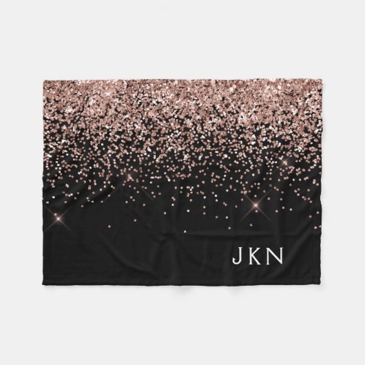 Couverture Polaire Rose Gold Blush Pink Black Parties scintillant Mon (Devant (Horizontal))