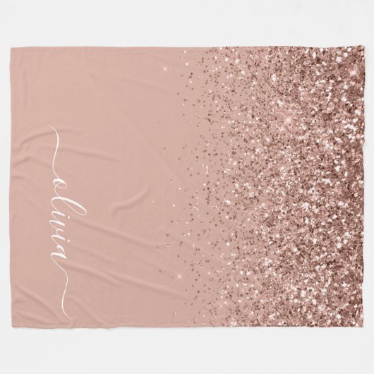 Couverture Polaire Rose Gold Blush Pink Parties scintillant Script Mo (Devant (Horizontal))