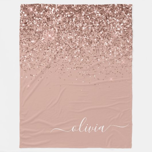 Couverture Polaire Rose Gold Blush Pink Parties scintillant Script Mo (Devant)