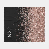 Couverture Polaire Rose Gold Blush Rose Noir Pailleté Monogramme (Devant (Horizontal))