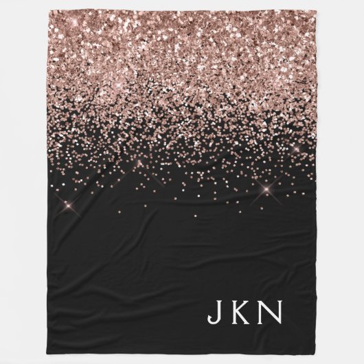 Couverture Polaire Rose Gold Fard Rose Pailleté Monogramme Initiales (Devant)