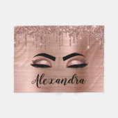 Couverture Polaire Rose Gold Glitter Sparkle Eyelashes Monogram (Devant (Horizontal))