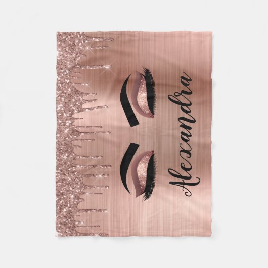 Couverture Polaire Rose Gold Glitter Sparkle Eyelashes Monogram (Devant)