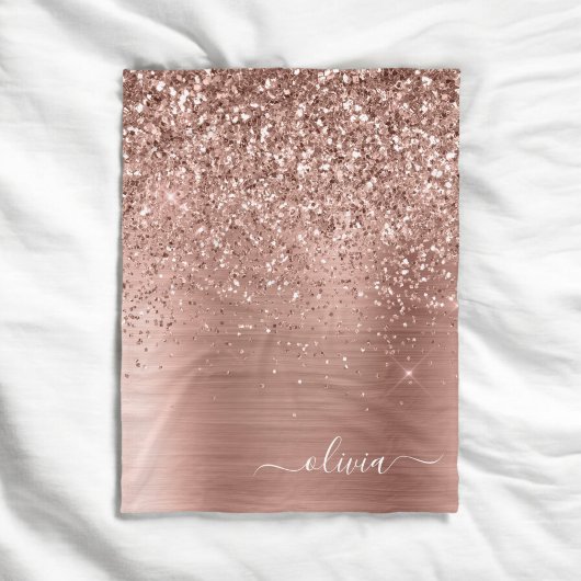 Couverture Polaire Rose Gold Métal Brossé Paillettes Monogramme