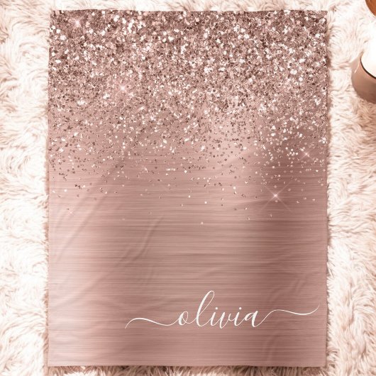 Couverture Polaire Rose Gold Métal Brossé Paillettes Monogramme Rose