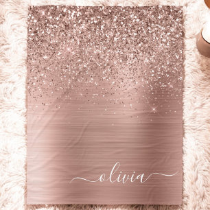 Couverture Polaire Rose Gold Métallisé Rose Pailleté Monogramme