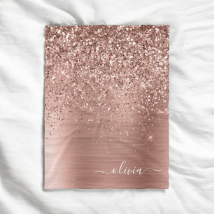 Couverture Polaire Rose Gold Métallisé Rose Paillettes Monogramme
