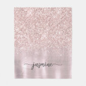 Couverture Polaire Rose Gold Pailleté Métallisé Monogramme Nom Script (Devant)