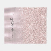Couverture Polaire Rose Gold Pailleté Monogramme Nom Écriture Métalli (Devant (Horizontal))