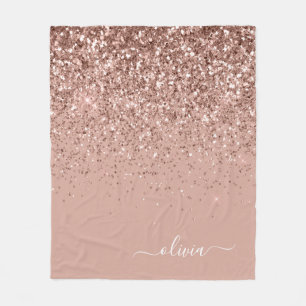 Couverture Polaire Rose Gold Pailleté Monogramme Nom Rose Blush
