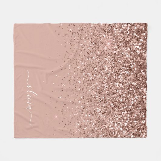 Couverture Polaire Rose Gold Pailleté Monogramme Nom Rose Fardé (Devant (Horizontal))