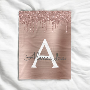 Couverture Polaire Rose Gold - Pailleté Rose Blush Monogramme Personn
