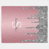 Couverture Polaire Rose Gold Pink Monogram Nom Paillettes Argentées (Devant (Horizontal))