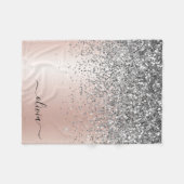 Couverture Polaire Rose Gold - Rose Pâle et Paillettes Argentées Mono (Devant (Horizontal))