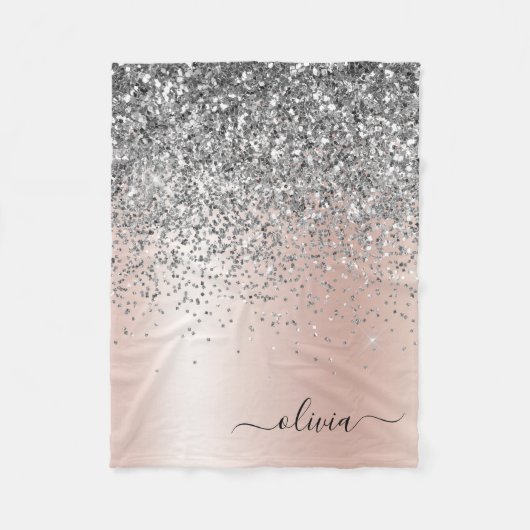 Couverture Polaire Rose Gold - Rose Pâle et Paillettes Argentées Mono (Devant)