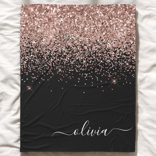 Couverture Polaire Rose Gold Rose Pâle Paillettes Monogramme Script F