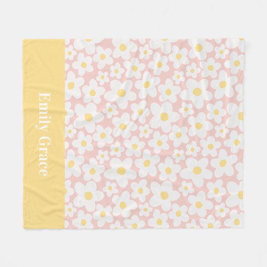 Couverture Polaire Rose jaune mignon girly moderne élégant unique (Devant (Horizontal))