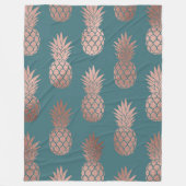 Couverture Polaire Rose moderne Gold Turquoise Motif d'ananas vert  (Devant)