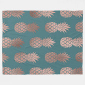 Couverture Polaire Rose moderne Gold Turquoise Motif d'ananas vert  (Devant (Horizontal))