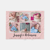 Couverture Polaire Rose Monogramme Birth Stat Faire-part Photo (Devant (Horizontal))