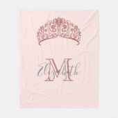 Couverture Polaire Rose or tiara couronne brush nom monogramme (Devant)
