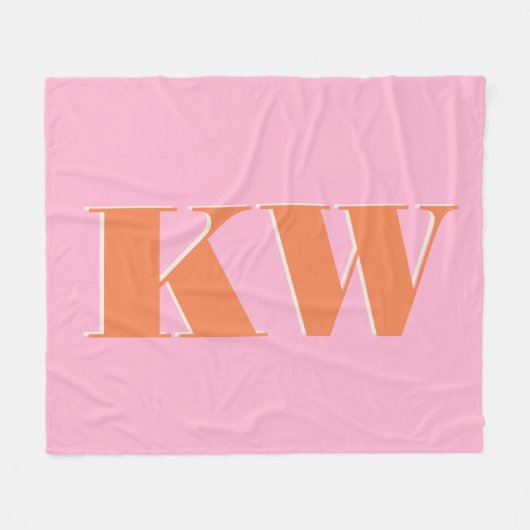 Couverture Polaire Rose orange monogramme personnalisé horizontal (Devant (Horizontal))