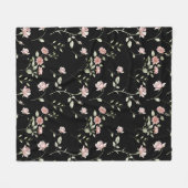 Couverture Polaire Rose Pâle Aquarelle Floral Noir (Devant (Horizontal))