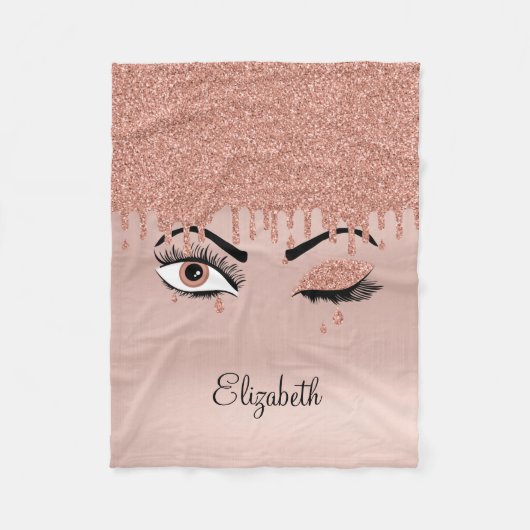 Couverture Polaire Rose Pink Gold Eyelashes Dripping Glitter (Devant)