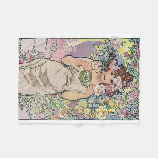 Couverture Polaire Rose (Quatre Fleurs), Alphonse Mucha (Devant (Horizontal))