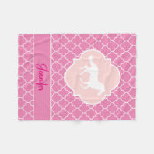 Couverture Polaire Rose Quatrefoil de silhouette de cheval blanc avec (Devant (Horizontal))